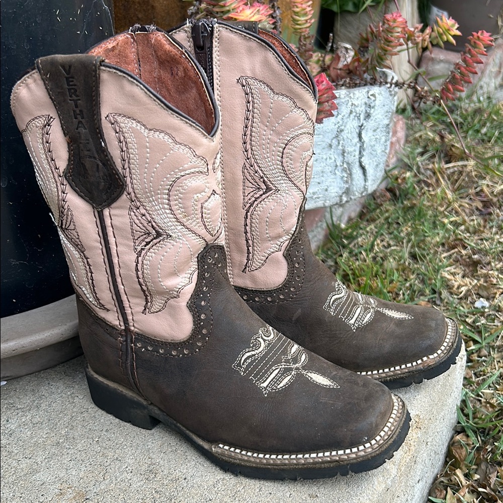 Kids Western Boots - Brown and Pink